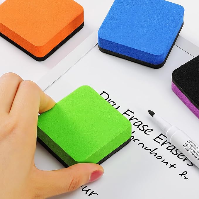 MaxGear Whiteboard Erasers, 48 Pack Magnetic Dry Erase Eraser, Mini Whiteboard Cleaning Pads for Classroom, Chalkboard Wiper Teacher Supplies for School, Office, Home, 6 Rainbow Color Set, 2 x 2 Inch