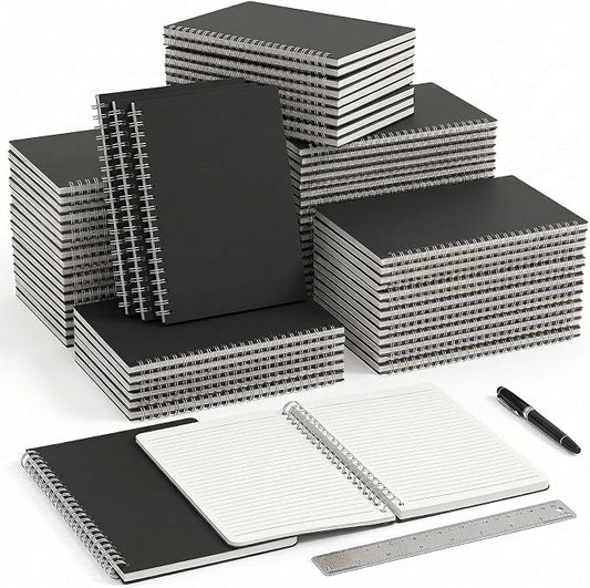 48 Packs Lined A5 Spiral Notebook, 8.3 x 5.5 In, Journals Bulk 120 Pages/60Sheets, Hardcover Spiral A5 Notebook Journal, Kraft Travel Notebooks Bulk for Work School Business Office (48 Packs, Black)