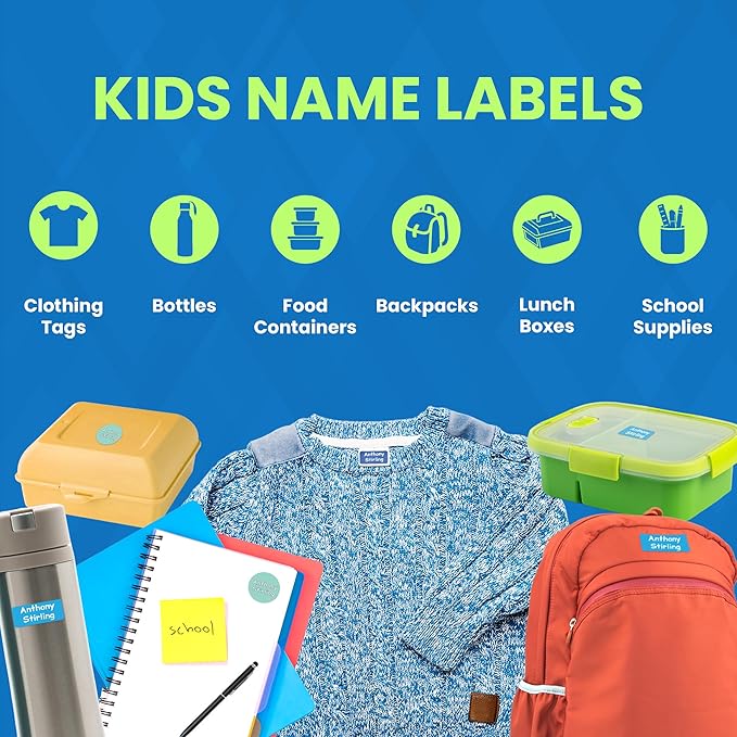 120-ct Personalized Waterproof Name Labels – 3-Line Custom Stick-On Tags for Daycare & Camp – Dishwasher-Safe, Cute Pastel Designs, Pre-Cut