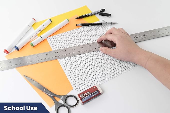 Pacific Arc 36 Inch Stainless Steel Ruler with Inch/Metric Conversion Table