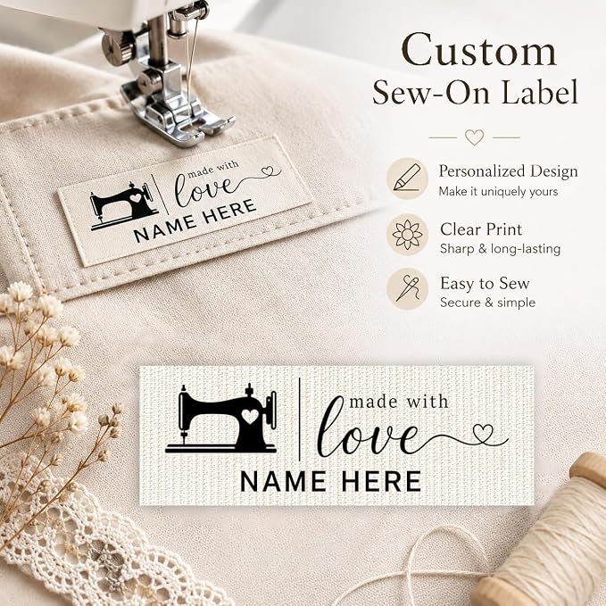 50-1000PCS Custom Fabric Labels, Personalized Sewing Labels for Handmade Items, Made with Love Sewing Labels, 20x57mm (A1)