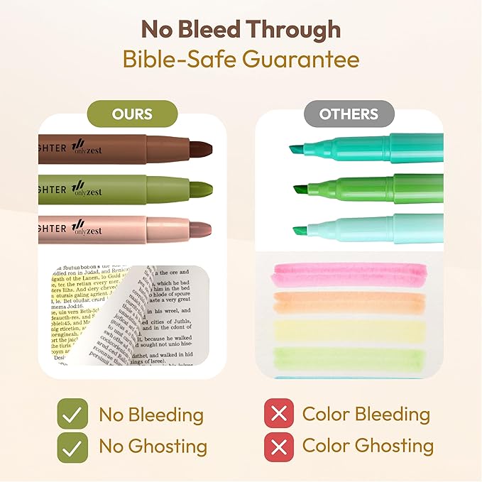 10 Pack Bible Safe Highlighters - Earthy Color, Wax Highlighters No Bleed, Scripture Markers for Journaling, Study Accessories and School Supplies
