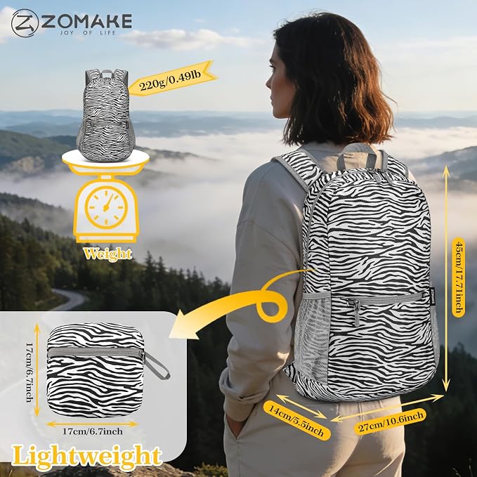 ZOMAKE Lightweight Packable Backpack, Foldable Small Travel Day Pack | 10/15/20L Water Resistant Hiking Backpacks for Women Men, Multiple Pockets, Breathable Shoulder Strap, Everyday Carry