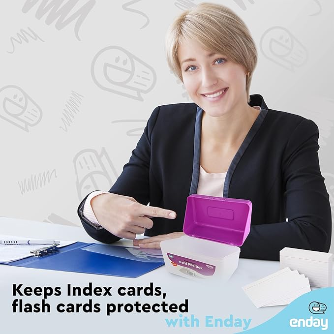 Emraw Index Card Holder 3 x 5 Index Card Case Holds up to 250 Cards Ideal for Filing Notes, Addresses & Recipes, Grey, Pink, Purple, Blue – (Pack of 4)