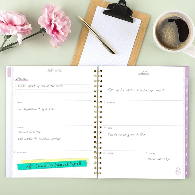 Cambridge Planner 2026-2027 Weekly & Monthly Academic 12-Month July-June, 8-1/2" x 11", Cherrywood Lane, Peony Lace (CL18-905A)