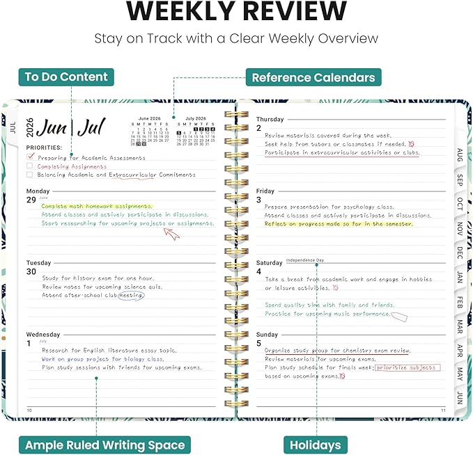 Planner 2026-2027, Hardcover Monthly and Weekly Academic Planner July 2026 - June 2027, Teacher and Student Calendar Agenda Book with Tabs, A5 (6.3" x 8.5"), Ideal for School and Office, Drifting Whales
