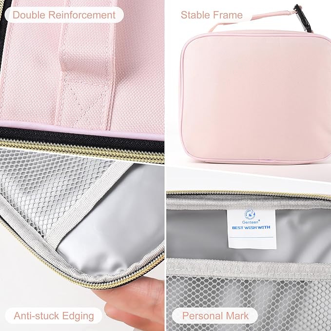 Genteen Lunch Bag for Women Girls Kids,Insulated Lunch Box,Reusable Lunchbox for School,Work,Outdoor(Pink)
