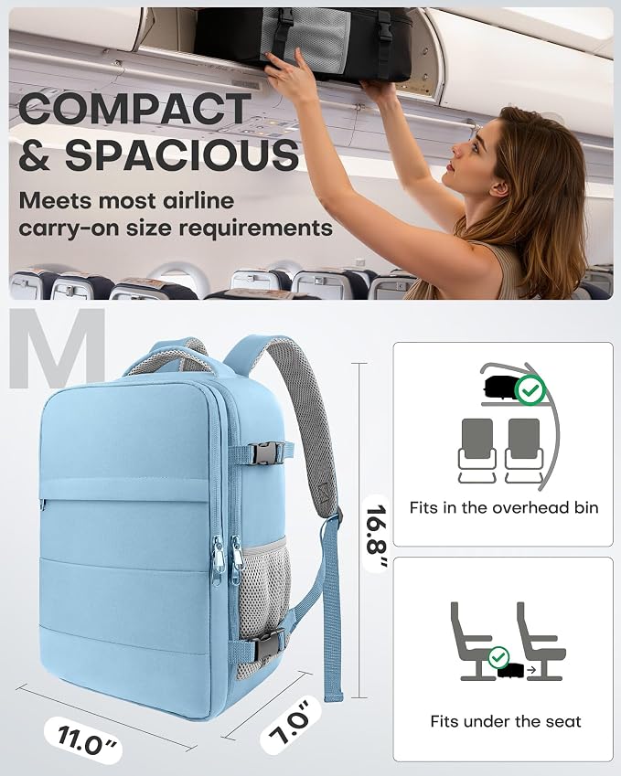HOTOR Travel Backpack Flight Approved Bag Men Women, Medium Blue | TSA Carry on Luggage, 15.6inch Laptop, Casual Daypack Travel Essentials Nurse Bag for Work, Business, Weekender, College