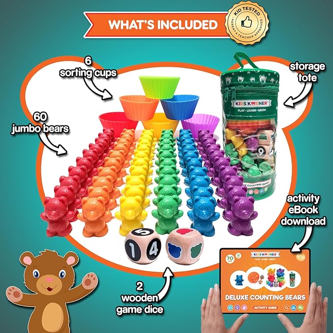 Deluxe Counting & Sorting Bears Game Set - Montessori Fine Motor Learning Jumbo Toys with Stacking Cups, 60 Preschool Math Manipulatives, 2 Toddler Games Dice, Toy Storage & Activities eBook