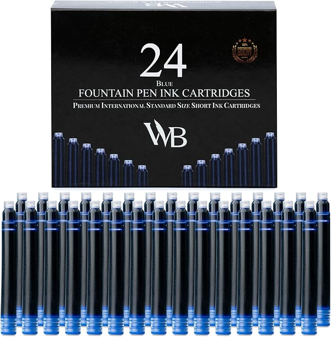 Wordsworth & Black 24 Pack Fountain Pen Ink Refills - Set of 24 Blue Ink Cartridges - International Standard Size - Length APPR 2.3" - Base Diameter APPR 0.24" - Disposable and Generic