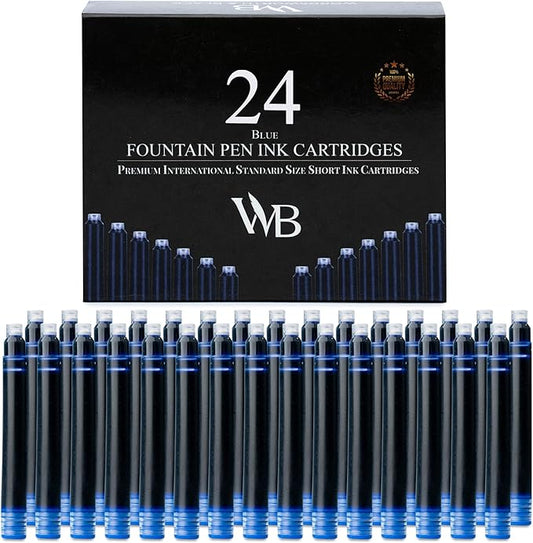 Wordsworth & Black 24 Pack Fountain Pen Ink Refills - Set of 24 Blue Ink Cartridges - International Standard Size - Length APPR 2.3" - Base Diameter APPR 0.24" - Disposable and Generic