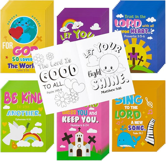 Dvbonike 48Pcs Bible Coloring Books - Religious Theme DIY Color-in Pages with Inspirational Words Drawing Holiday Christian Activity Supplies for Sunday School Classroom Rewards Artwork Gift for Kids