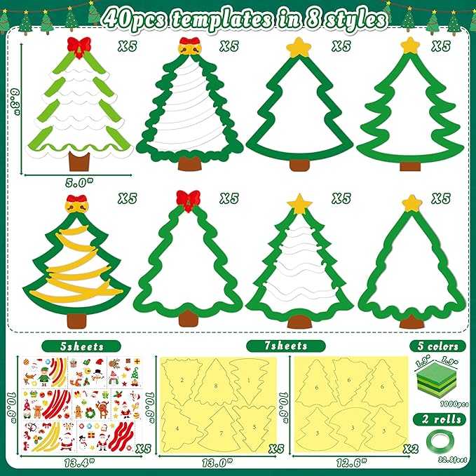 Renbuzhu 40PCS Christmas Crafts Bulk: Xmas Tree Paper Suncatchers DIY Kit for Winter Holiday Activities Decorations, Window Stained Glass Effect Art Ornaments