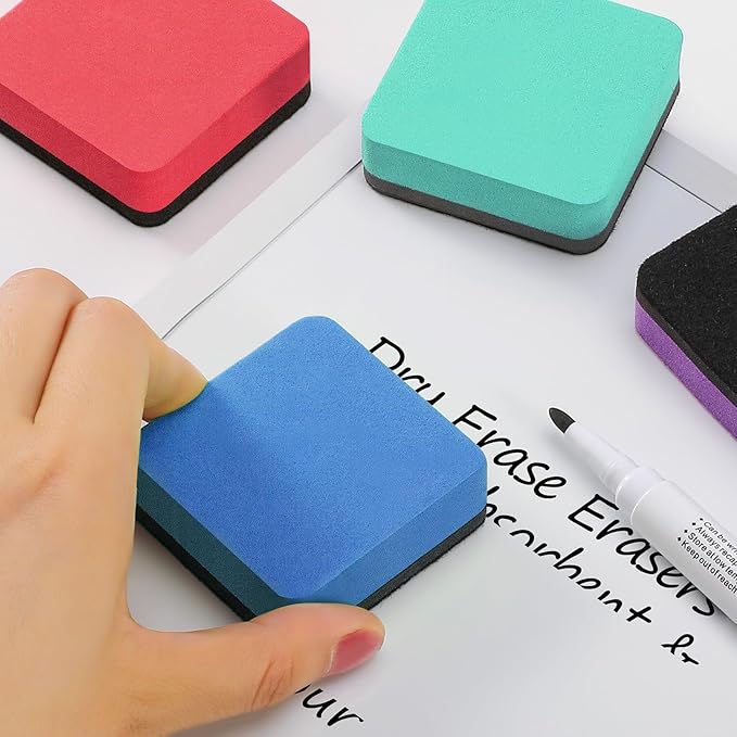 MaxGear Dry Erase Erasers, 36 Pack Magnetic Whiteboard Dry Erasers for Classroom, Mini Whiteboard Cleaning Pads, Chalkboard Wiper Teacher Supplies for School, Office, Home, 6 Color Set, 2 x 2 Inch