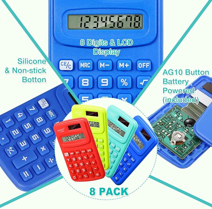 Yunsailing 24 Pcs Pocket Calculators Bulk Mini 8 Digit Handheld Calculator Small Basic Standard Calculator for Students Kids Teachers School Desktop Home Office, 3 Designs (Classic)