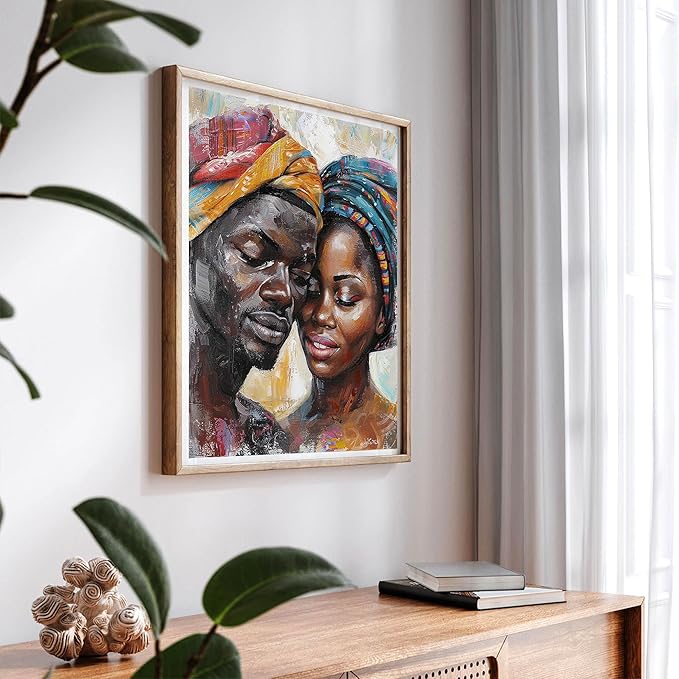 SKRYUIE Paint by Numbers Kit for Adults Beginner African American, Acrylic Couple Oil Painting by Numbers Kits with PaintBrushes Paintwork Art Crafts Canvas for Home Decor 16x20 inch c3
