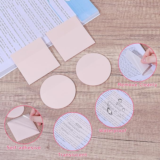 1100 Sheets Transparent Sticky Notes, Clear Waterproof 3 x 3 Sticky Notes with Pen, Translucent See-Though Note Tabs for Bible Study Book Annotation Kitchen Reminder (Pink)