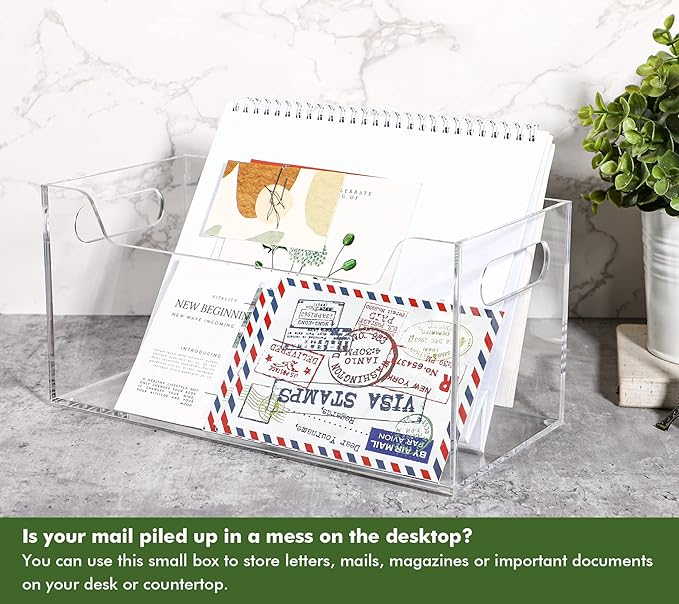 Kamehame Mail Organizer, Clear Mail Holder Countertop Acrylic Letter Holder Box Vertical Bill Envelope Sorter Basket for Desk Mail Storage Organizer Office Counter