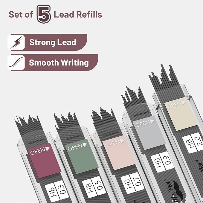 Mr. Pen- Art Mechanical Pencil Set, 5 Vintage Mechanical Pencils (0.3, 0.5, 0.7, 0.9, 2.0mm), 5 HB Lead Refills & 10 Eraser Refills, Precision Drawing Pencils for Sketching, Writing & Artwork
