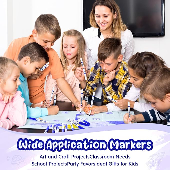 48 Pcs Line Washable Markers Bulk Blue Fine Tip Markers Set Thin Coloring Mark Pens for Kids Blue Tips Mark Pen for Art School Supplies, Back to School Supplies, Ages 6+
