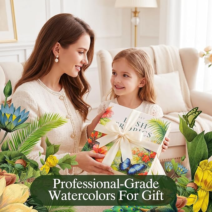 Watercolor Workbook for Beginners,18 Lush Tropics Exotic Rainforest Water Coloring Book,Relaxing & Easy to Paint Water Coloring Book with 24 Colors-Perfect for Gifting to Creativity & Joy for Adults
