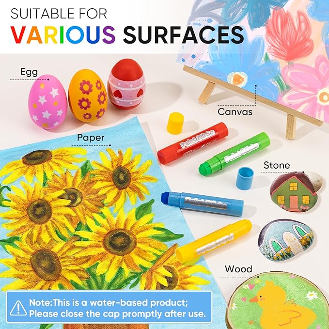 24 Colors Tempera Paint Sticks,Washable Paint Sticks for Kids,Non-Toxic,90s Quick Drying, Allergen Free and High Coverage Solid Tempera Paint Stick,Ideal Gifts for Kids and Toddlers