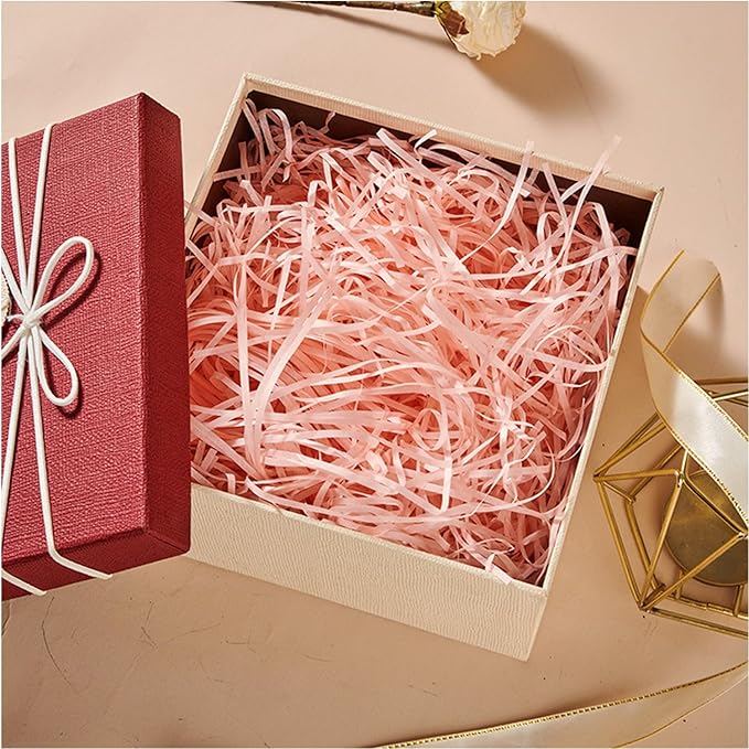 Raffia Paper Shreds, 100g Shredded Paper for Gift Box, Crinkle Cut Paper Shred Filler for Gift Wrapping & Basket Filling(Fresh Pink)