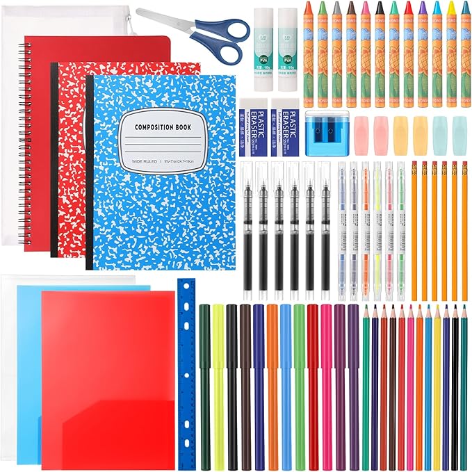 Gilprop 1 Set 2026 School Supplies Kit, 47 Pcs Per Set Back to School Supplies Primary Middle College Bundle Essential Stuff Bulk Pen Notebook Stationery for Kid Student Girl Teen Classroom Boy