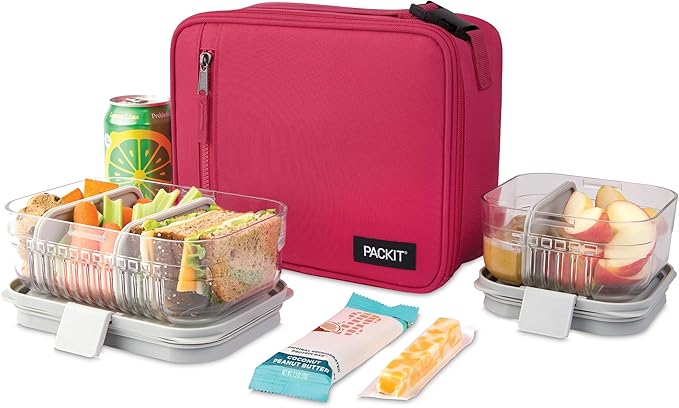 PackIt(R) Freezable Classic Lunch Box, Magenta, Built with EcoFreeze(R) Technology, Collapsible, Reusable, Zip Closure With Zip Front Pocket and Buckle Handle, Designed for Fresh Lunch On the Go