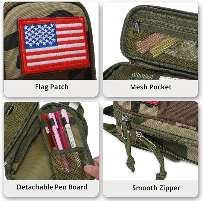 Pencil Case Big Capacity High Large Storage Tactical Small Tool Pouch Bag Marker Pen Case Stationery Bag Travel Holder School College Office Organizer for Kids Men Women Adult Teens (Camo Green)