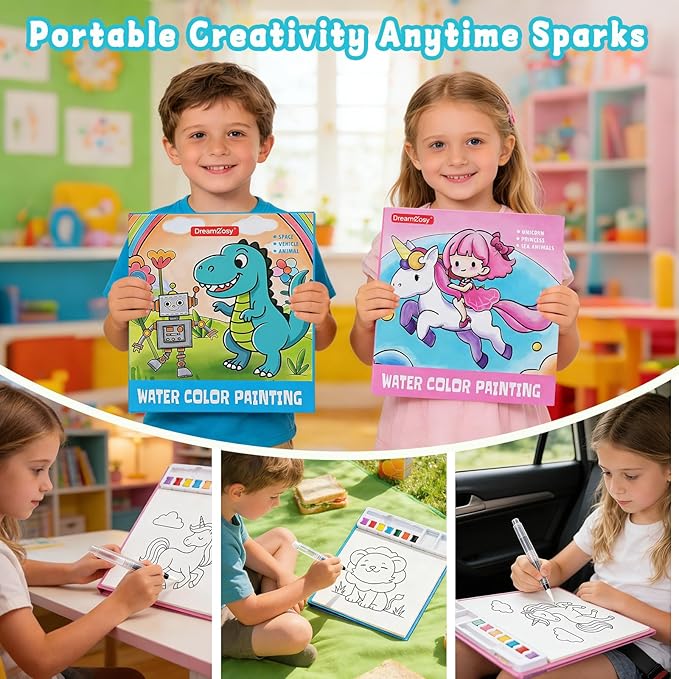 Paint with Water Coloring Book for Toddlers, Watercolor Books for Kids, Mess-Free Water Painting Kit with Brush, Christmas Gift, Party Favors, Arts Crafts for Boys Girls, Preschool Homeschool