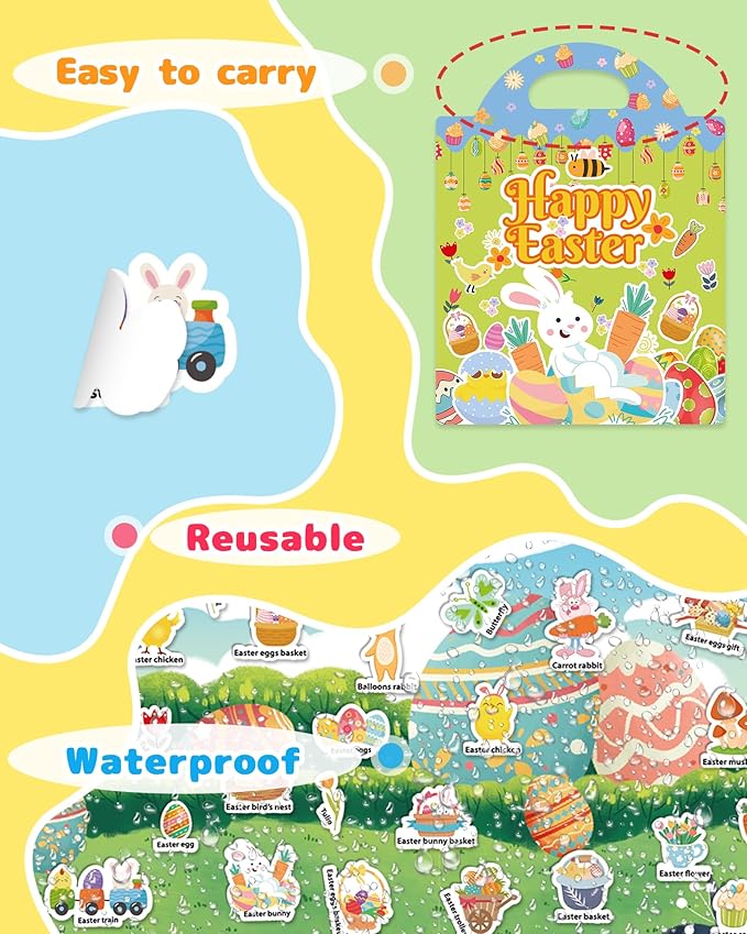 Benresive Reusable Sticker Book for Toddlers, Travel Stickers for Kids, Toddler Crafts Activities Toys, Birthday Gifts for Boys & Girls - Easter