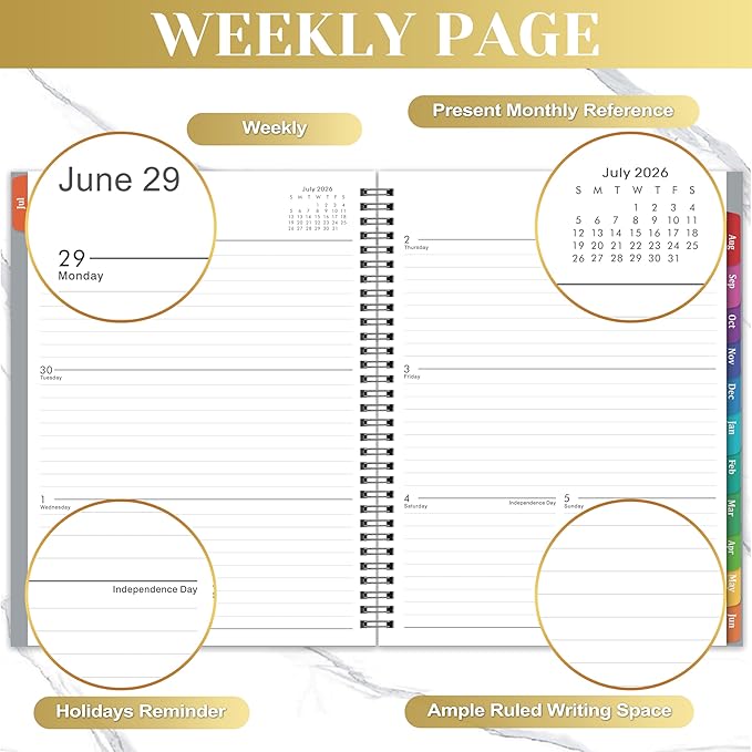 Planner 2026-2027 - July 2026 - June 2027, Academic Planner 2026-2027, 26-27 Planners Weekly and Monthly with Colorful Tabs, 9" x 11", Monthly Calendar Planners with Twin-wire Binding, Pocket - Grey