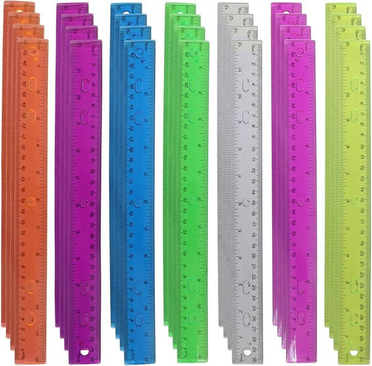 28 Pack Plastic 12 Inch Transparent School Rulers Kids for School, Assorted Color Ruler with Centimeters for Office & Home Supplies