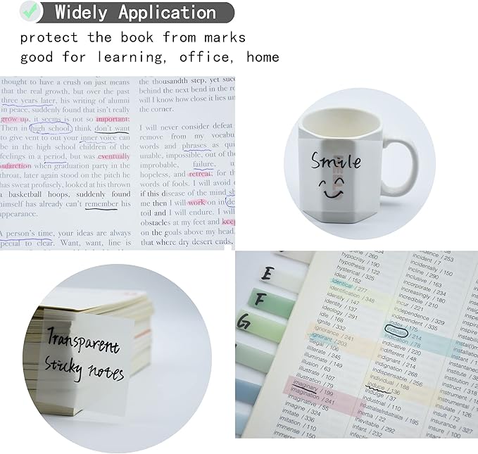 YOUDEFUL 800Pcs Transparent Sticky Notes, 3"x3" Clear Sticky Notes, Waterproof Translucent Sticky Note Pads for Books Annotation, Clear Post it Notes for Bible Study, School, Office（White）