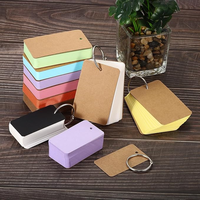 PATIKIL Blank Index Cards with Ring, 500Pcs Colored Blank Flash Card 3.5" x 2" Note Card Study Card for Memory Learning Studying Office Supplies, Green