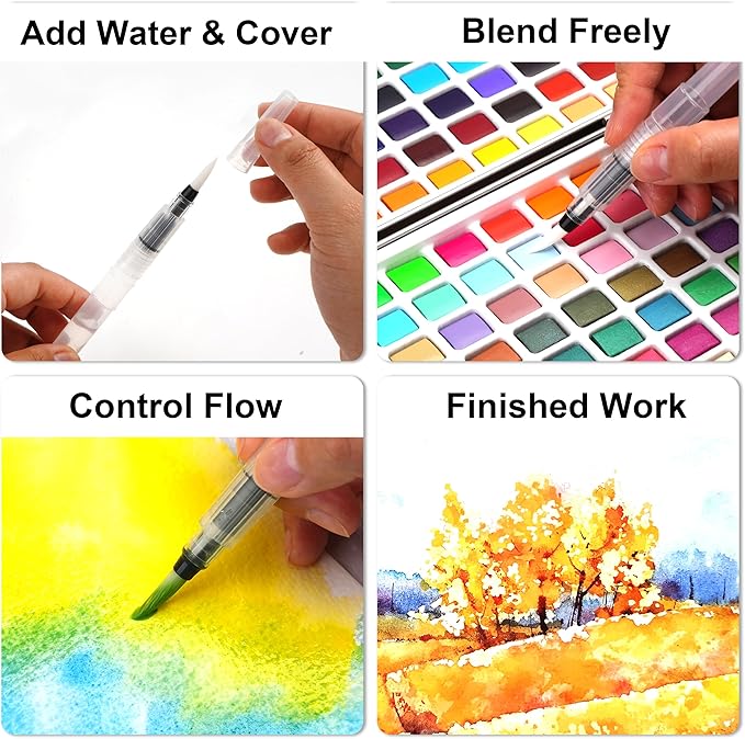 168 Solid Watercolor Paint Set with Brushes and Blank Coloring Book, Archival Art Supplies for Professionals - Christmas, Birthday, Artist Present
