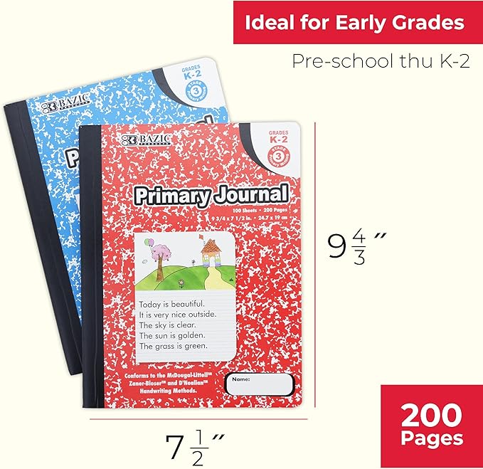 BAZIC PRODUCTS Primary Journal, 100 Sheets, Grades K-2, 6-Pack