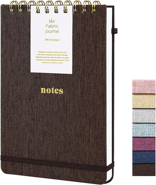 A5 Top Spiral Notebook – Hardcover Journal 160 Pages 100 GSM Thick Paper With Elastic Band & Pen Holder Steno Pads College Ruled Writing Notebooks for Work School Travel (1pack-Brown-style C)