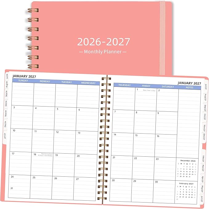 2026-2027 Monthly Planner (7.6'' x 9.6''), 18 Months Agenda Planner from Jul 2026-Dec 2027, Calendar Book with Tabs & Pocket, Pink