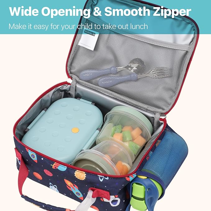 Bagseri Kids Lunch Bag Boys - Thermal Insulated Lunch Box Tote with Water Bottle Holder, Reusable Leak-Proof Kids Lunch Box for Daycare & School, Space Astronaut (Containers Not Included)
