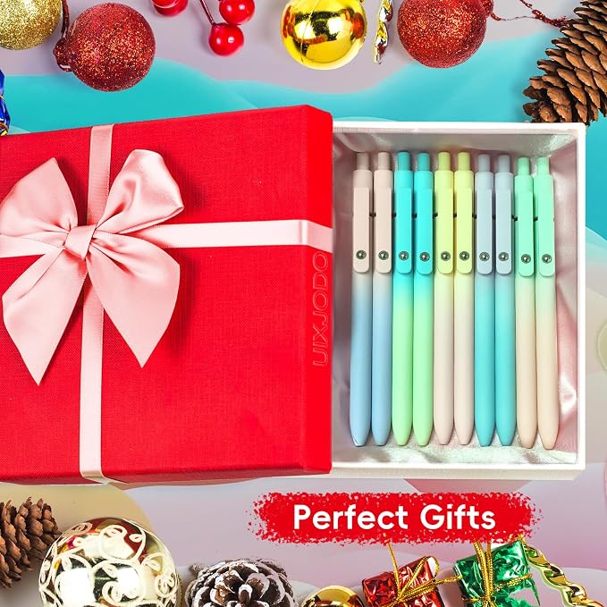 UIXJODO Gel Pens, 10 Pcs Black Ink Pens for Women, 0.7mm Medium Point Smooth Writing Pens with Silicone Grip, High-End Series Metal Clip Retractable Pens for Journaling Note Taking (10 Pcs Pastel)