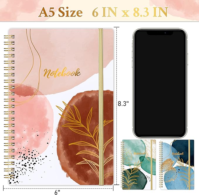 Notebook - 3 Pack A5 Lined Journal Notebooks, 8.3'' x 6'' Spiral Notebook, Journal Notebook with Thick Paper, Classic College Ruled Notebooks for Office, School Supplies