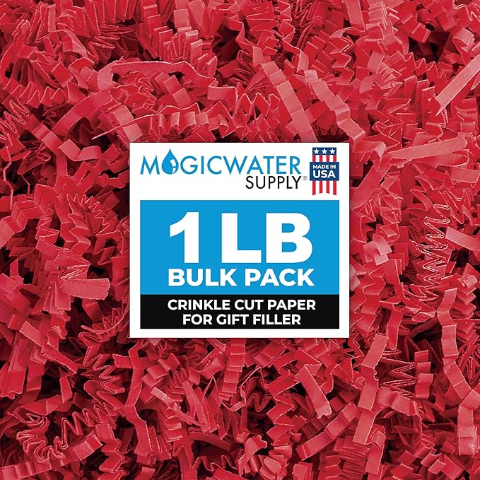 MagicWater Supply Crinkle Cut Paper Shred Filler - 1LB Red - Decorative & Protective Packaging for Bridesmaid Gifts & Bridesmaid Proposal Gifts Holiday Stuffers Birthdays Wedding & Anniversaries