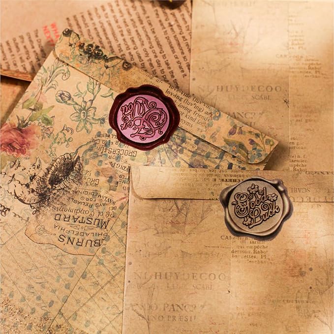 Vintage Cottagecore Fancy Envelopes - 18 Packs Antiqued Old Looking Envelopes with 24 Wax Seal Stickers for Letter, Wedding Invitations(4.3 x 6.3 inches)