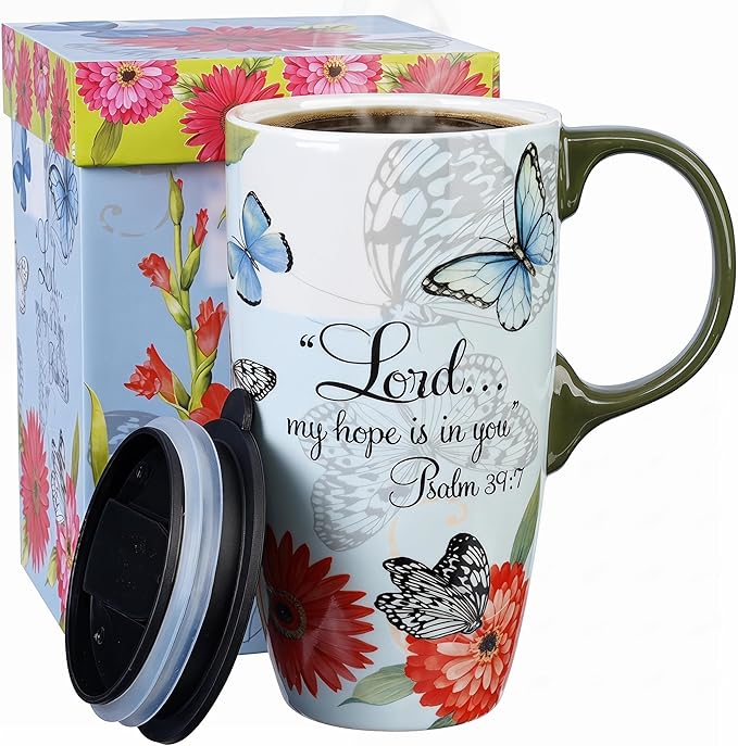 Topadorn 17 OZ. Ceramic Coffee Mug Travel Cup with Handle Sealed Lid and Color Box