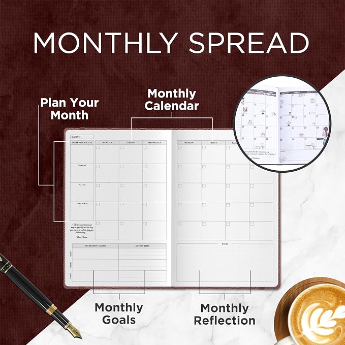 Wordsworth & Black A5 Undated Weekly, Monthly Planner, A5 Paper, Brown
