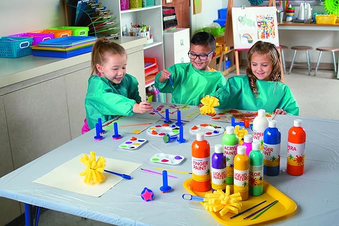Fun Express Washable Tempera Paint Set for Kids - 10 Bright Colors in 16oz Squeeze Bottles | Non-Toxic Craft Paint for Classroom, Preschool & Art Projects | Safe Kids Paint Ages 3+