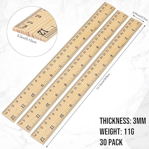 Zonon 30 Pcs Wooden Rulers Bulk 12 Inch Ruler for Classroom, Easy-to-Read with Inches and Metric, First Day of School Gift for Kids, School, Home, Office, Students, Teachers