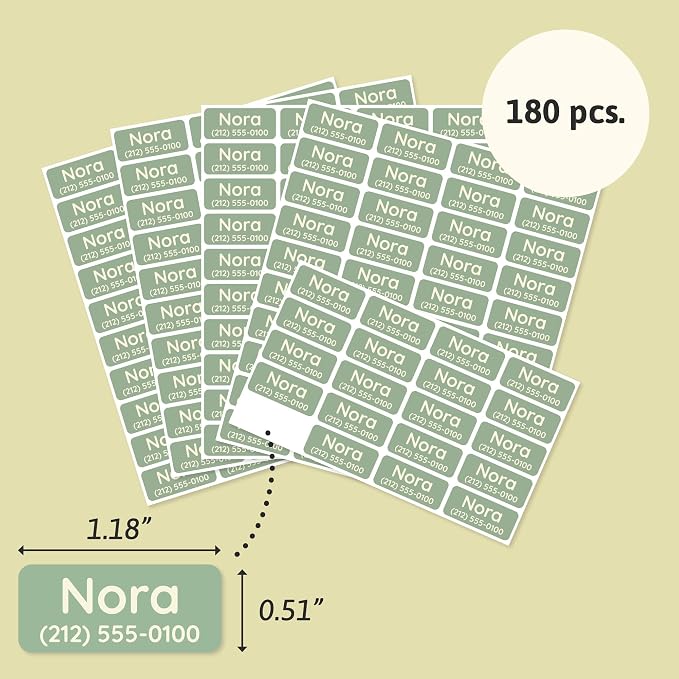 TeddyLabels - Clothing Labels for Nursing Home (180) – Self-Adhesive Name Tags for Clothes and Personal Items. Personalized Labels for Daycare, Nursing Homes, and Laundry Use - Green